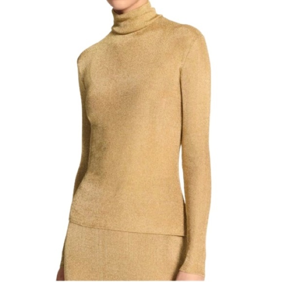 🆕 JOSEPH A Silk metallic gold shiny Turtleneck Size S - Picture 1 of 5
